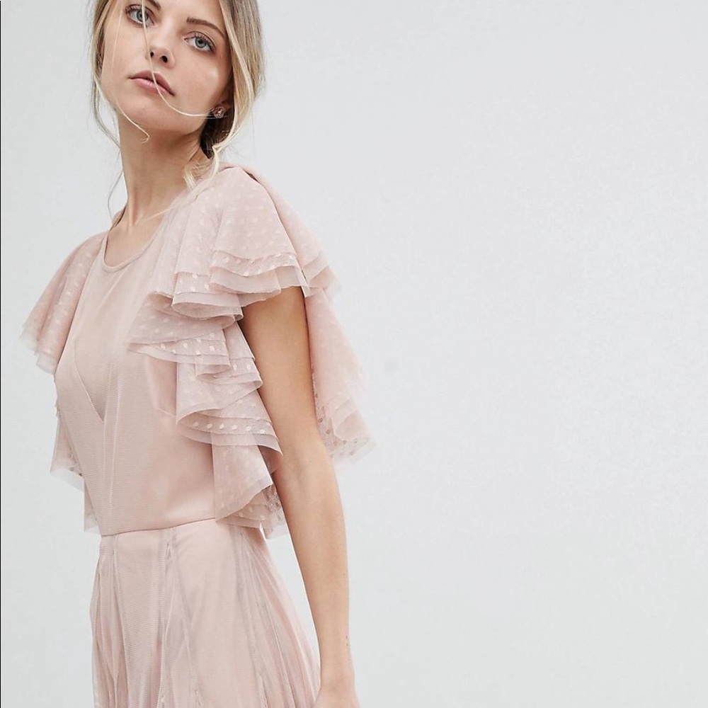 NWT ASOS Dobby and Mesh Mix Ruffle Maxi Dress